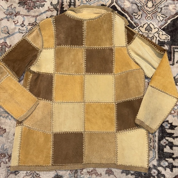 Demim & Co. Vintage Patchwork Leather Jacket Women's Medium Crocheted Buttons - Picture 7 of 8